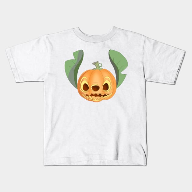 Stitch Pumpkin Kids T-Shirt by madiwohl